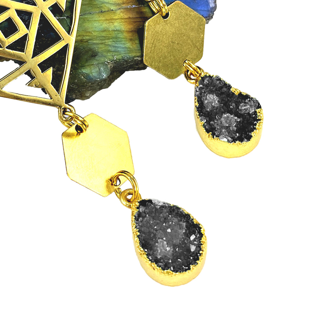 Raven Druzy Portal Earrings