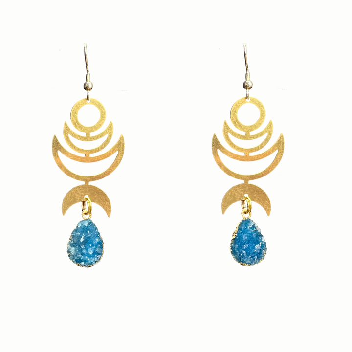Teal Crescent Moon Rana Earrings