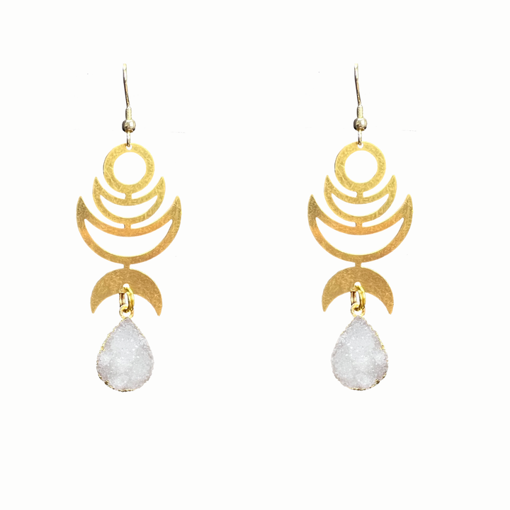 White Crescent Moon Rana Earrings
